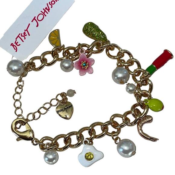 Betsey Johnson Jewelry - Betsey Johnson Statement Faux Pearl Brunch Charm Bracelet NEW